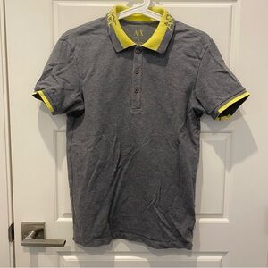 Armani Exchange Men's Gray Polo Shirt with Yellow Accents
